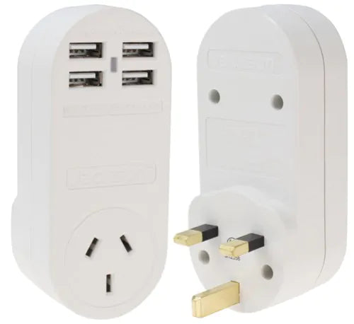 Hong Kong Outbound Travel Adaptor with 4 USB Fast Charging Outlets 3 Amp outlets Sleep and Sound