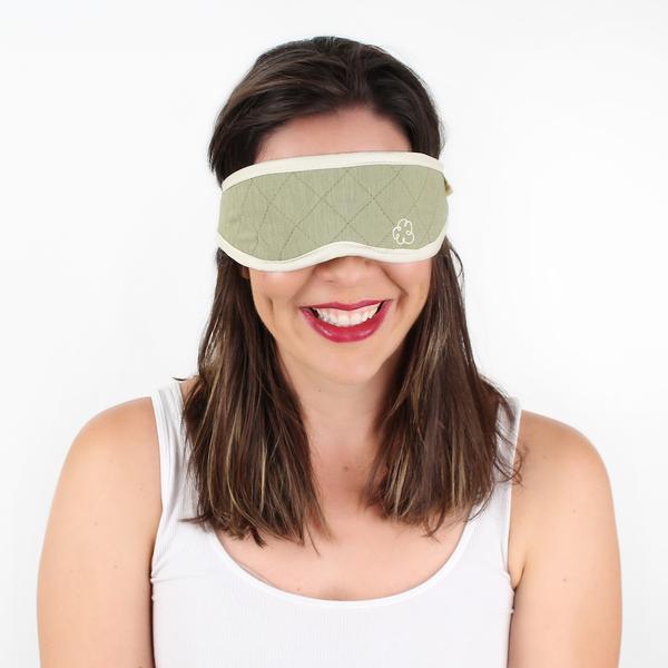 lady wearing natural bamboo sleep mask