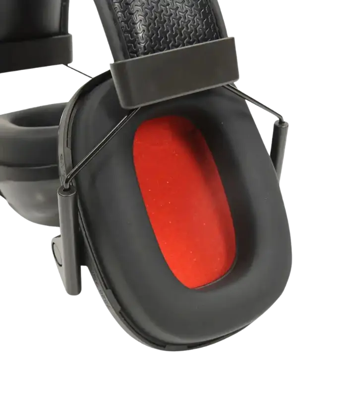 Honeywell Howard Leight Earmuffs from Sleep and Sound shown in folded position for compact storage with padded ear cups for noise protection