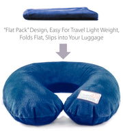 blue plush inflatable travel pillow