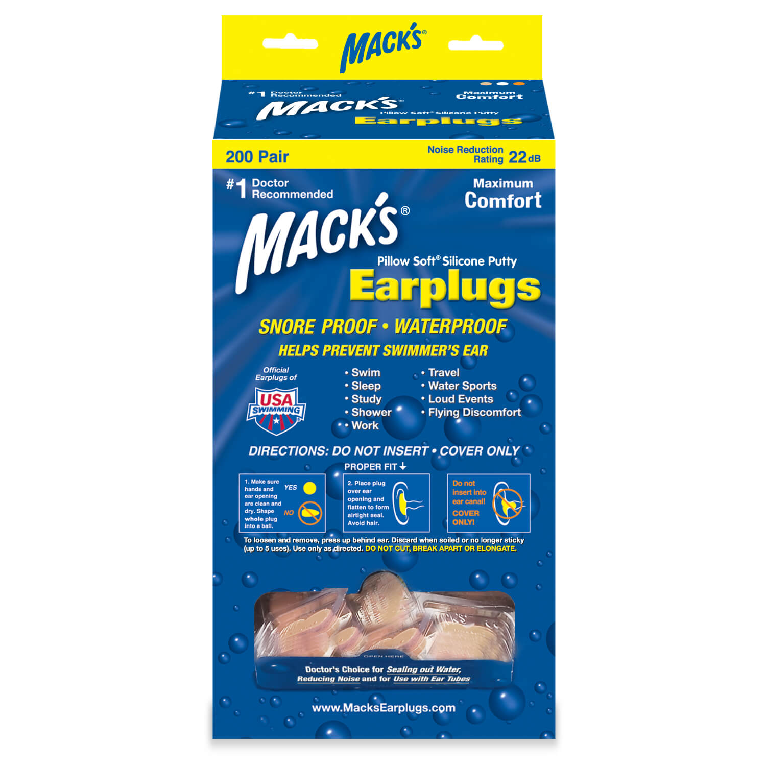macks pillow soft earplugs for swimming in bulk