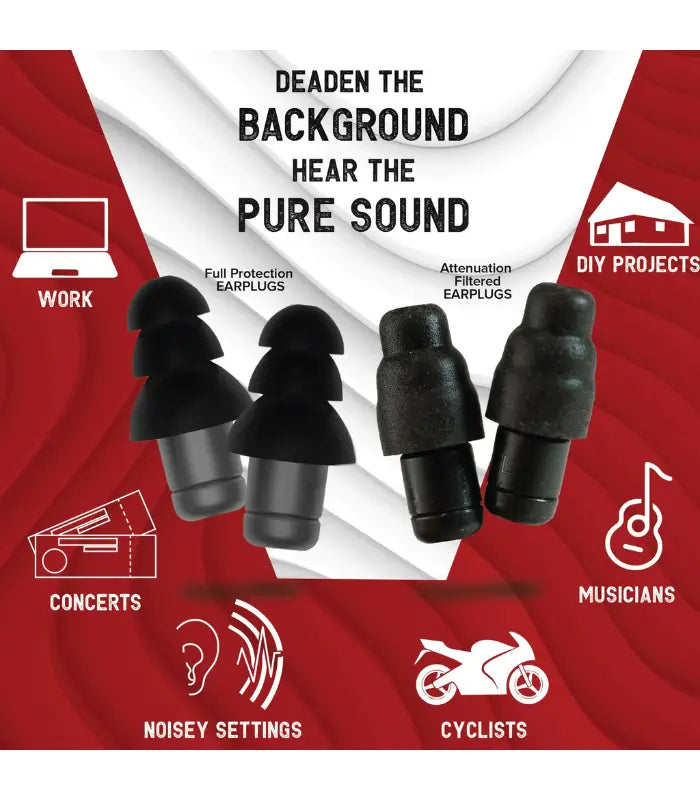 Plugfones Dynamics Hi-Fidelity Earplugs from Sleep and Sound shown with interchangeable ear tips for customizable noise reduction and audio clarity