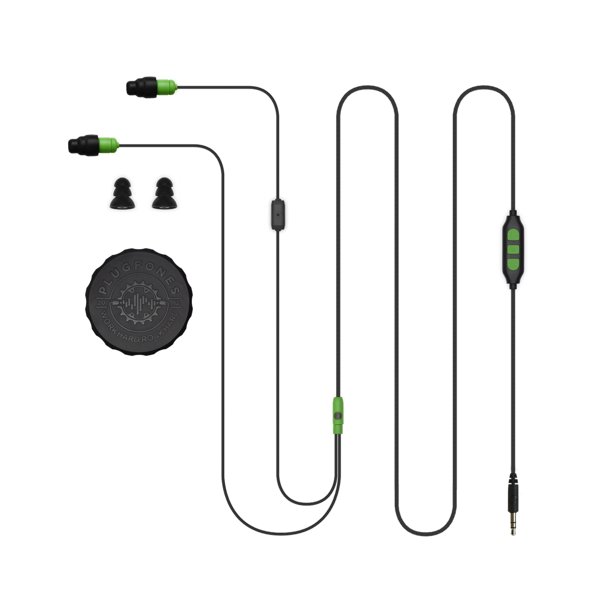 Plugfones Protector PLUS Green Black Industrial Earplugs with Headphones