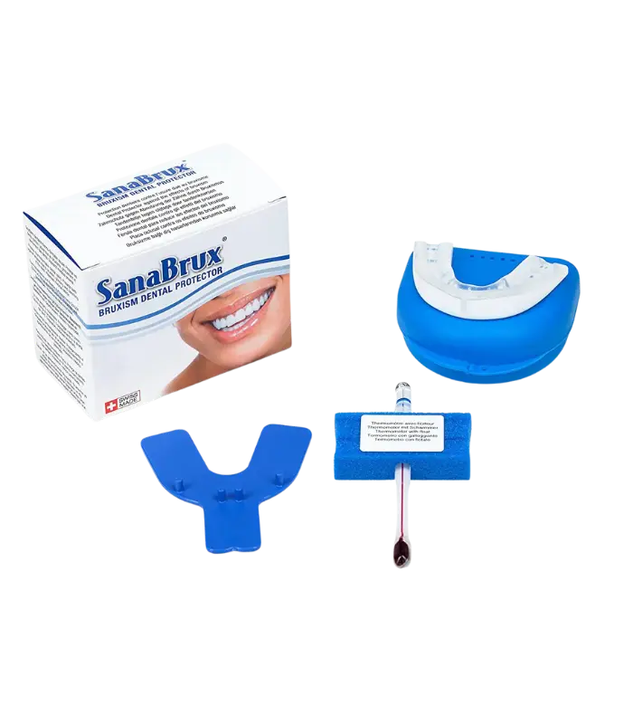 Sanabrux Mouthguard from Sleep and Sound designed to prevent teeth grinding and relieve jaw stress for a more comfortable and restful sleep