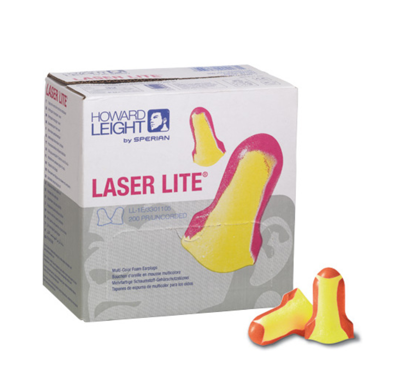 box of 200 Howard Leight laser lite soft foam earplug for noise