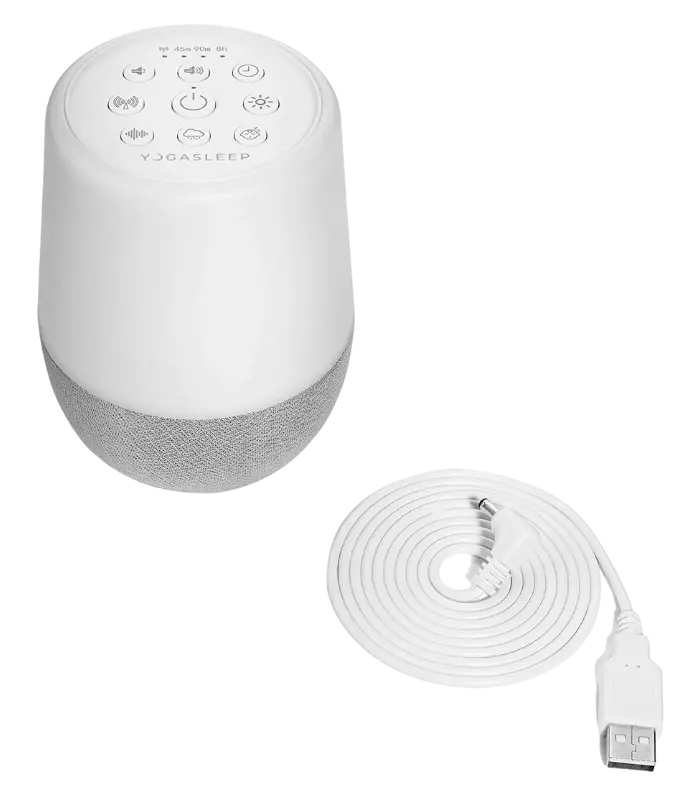 Yogasleep Duet Bluetooth White Noise Machine with integrated night light, ideal for sleep routines, baby nurseries, and travel