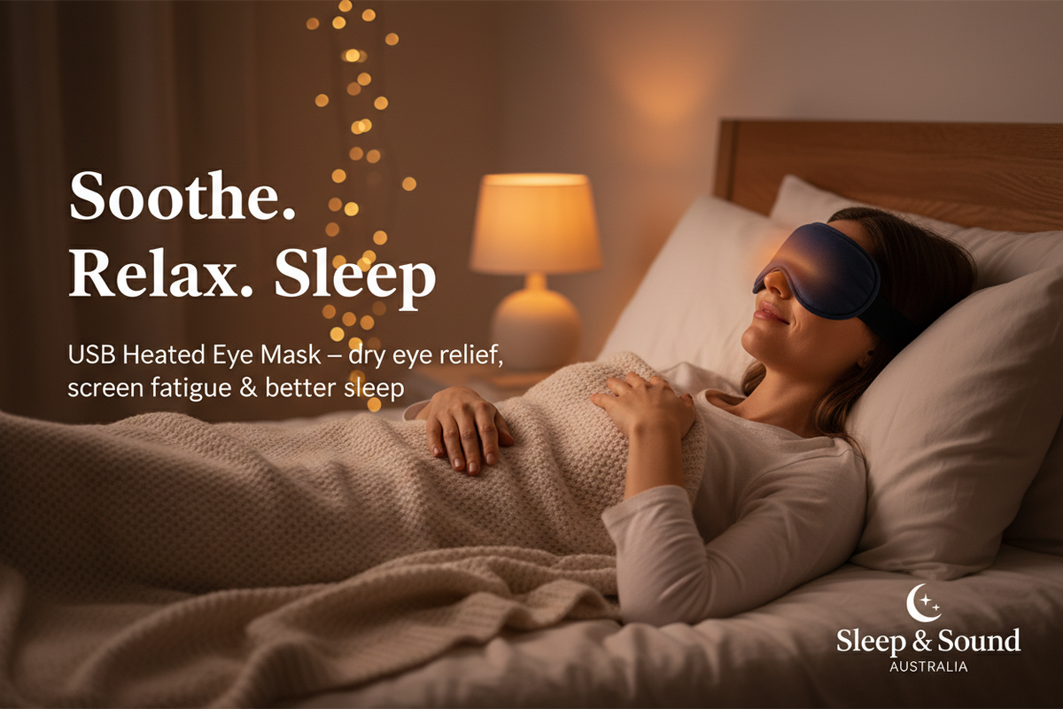 USB Electric Heated Eye Mask — soothe, relax, sleep promotional banner