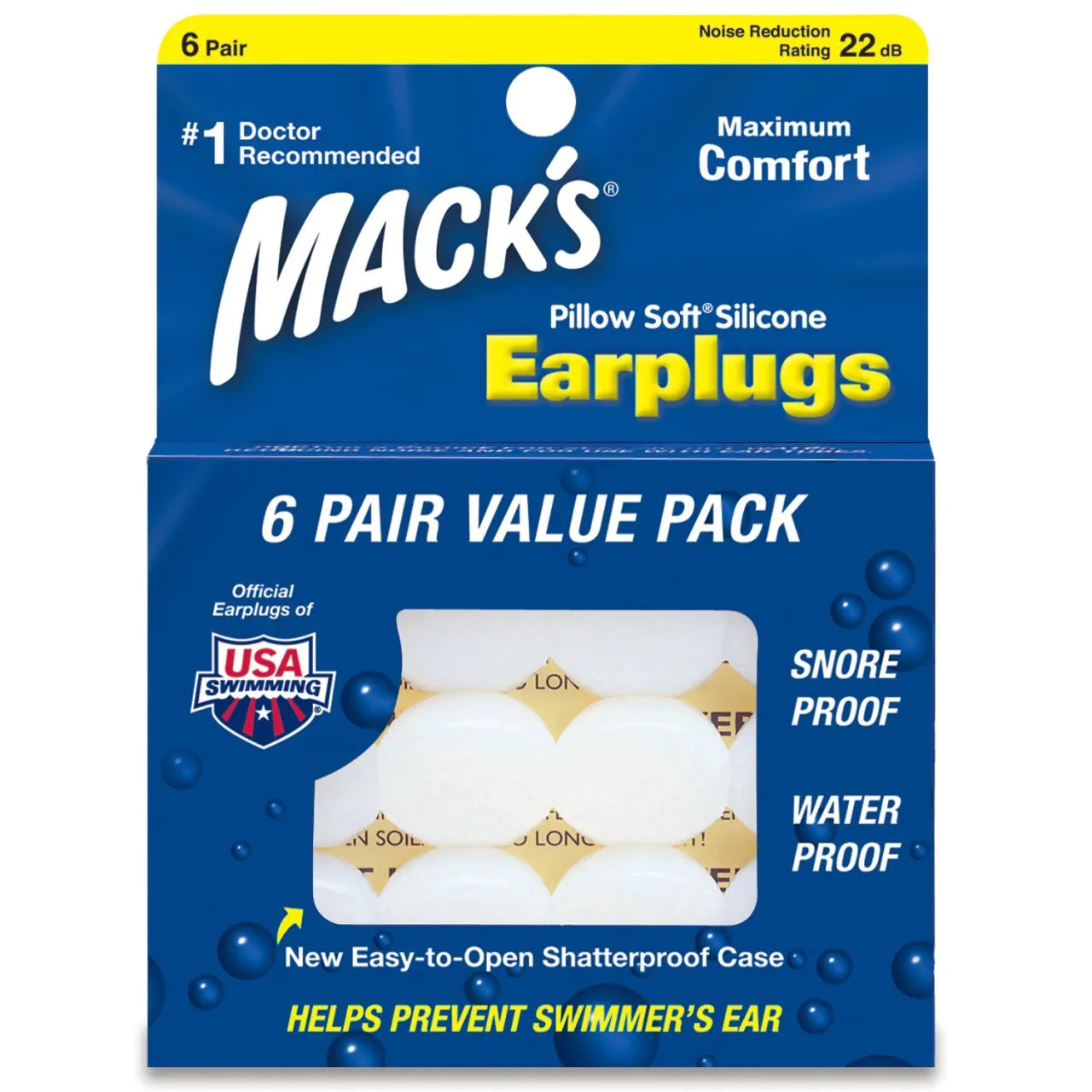 Pillow Soft Silicone Waterproof Ear Plug - Adult Value Pack 6 Pair