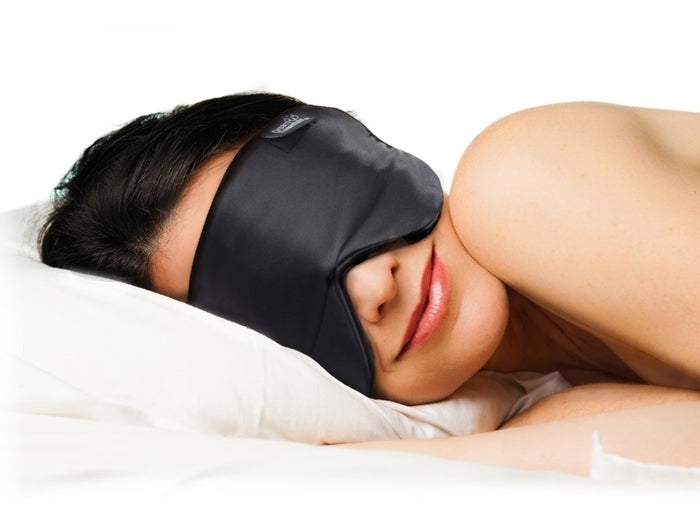 Lady Sleeping in Pure Mulberry Silk Sleep Mask for Side Sleepers Black