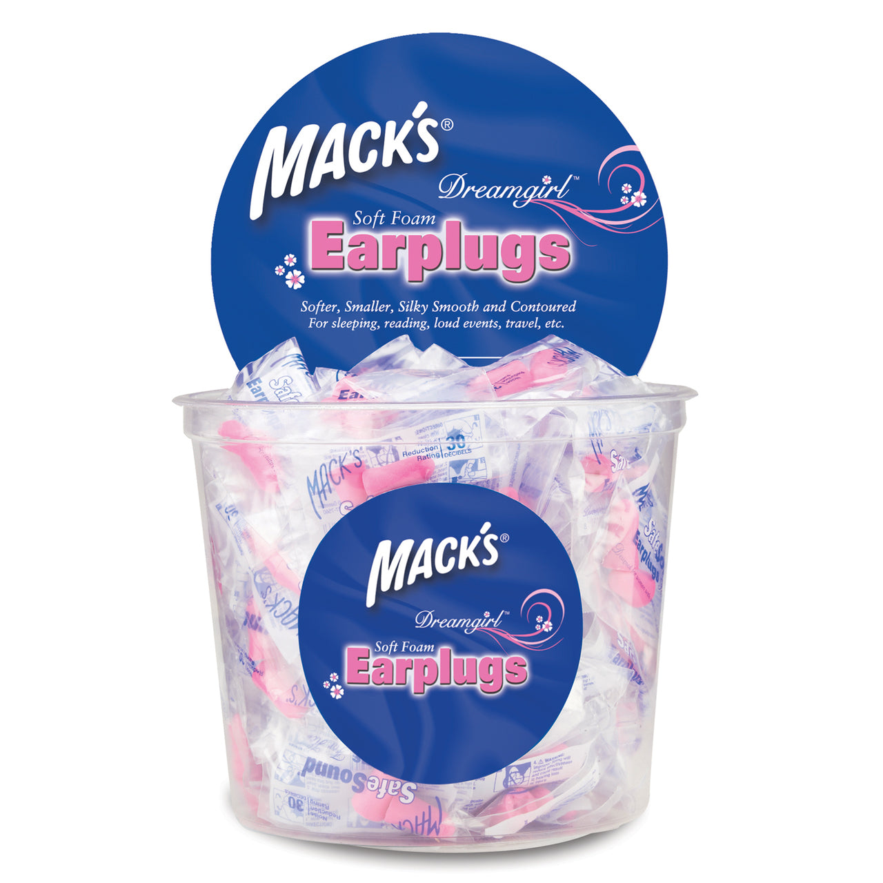 Mack's Dreamgirl Pink Foam Earplugs - 100 Pair Tub