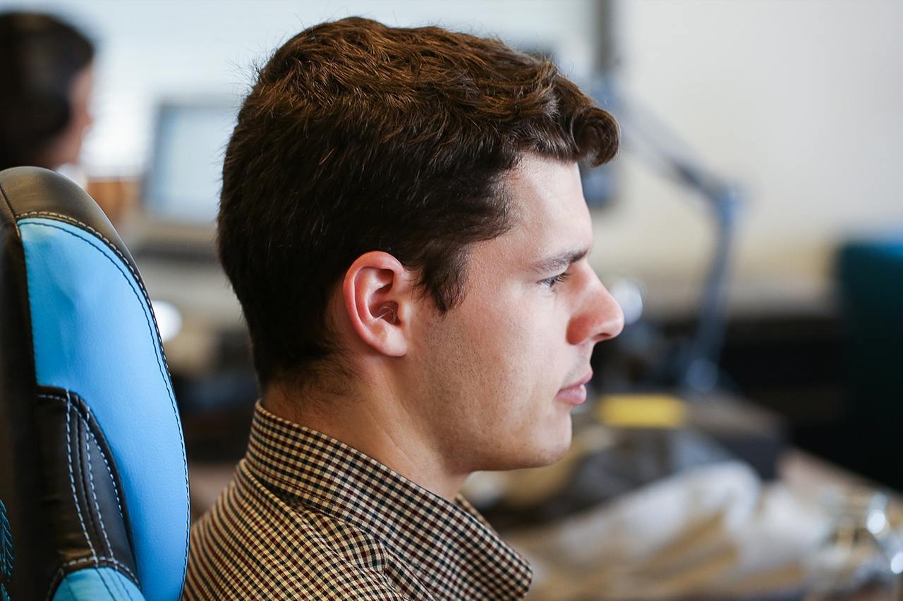 man wearing EARasers Peace and Quiet Earplugs