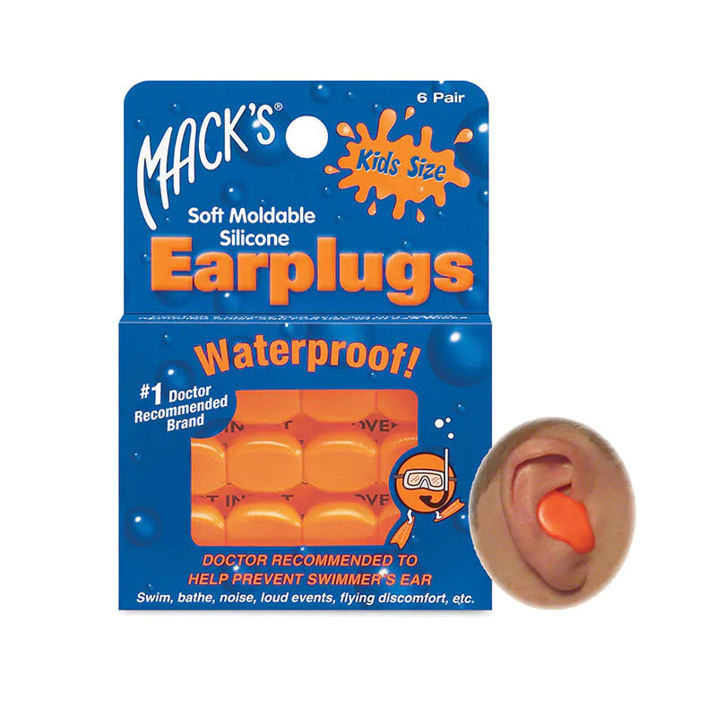 Mack's Soft Silicone Putty Children's Waterproof Ear Plugs - Kids Size - 6 Pair