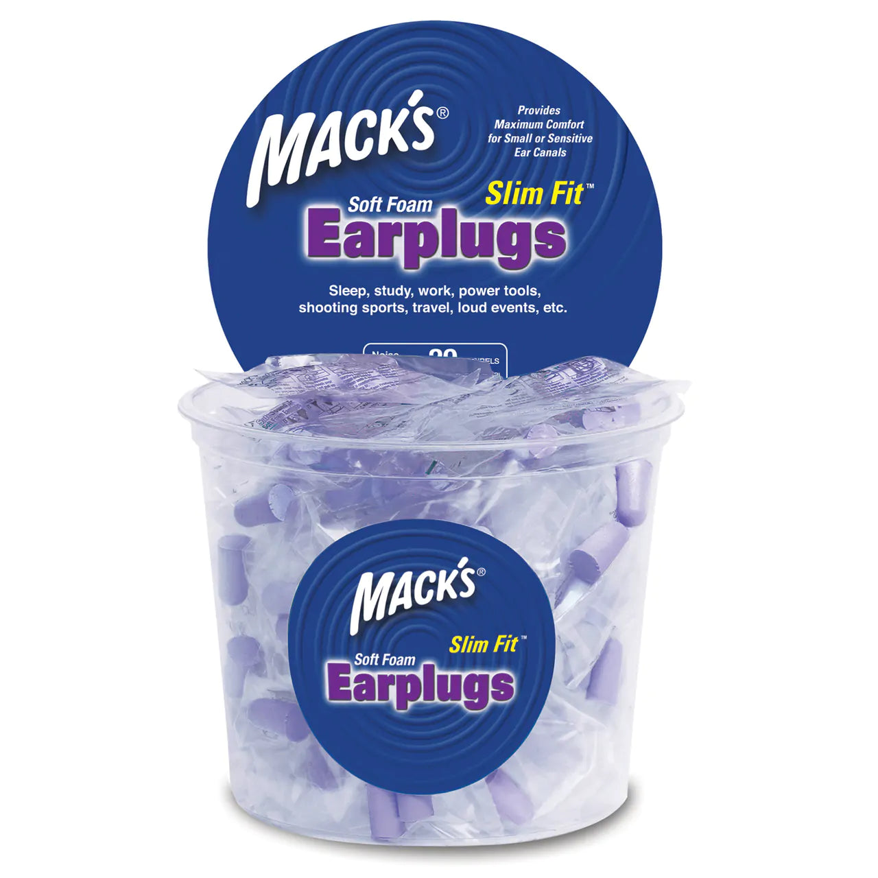 Mack's Slim Fit Purple Earplugs Tub - 100 Pair