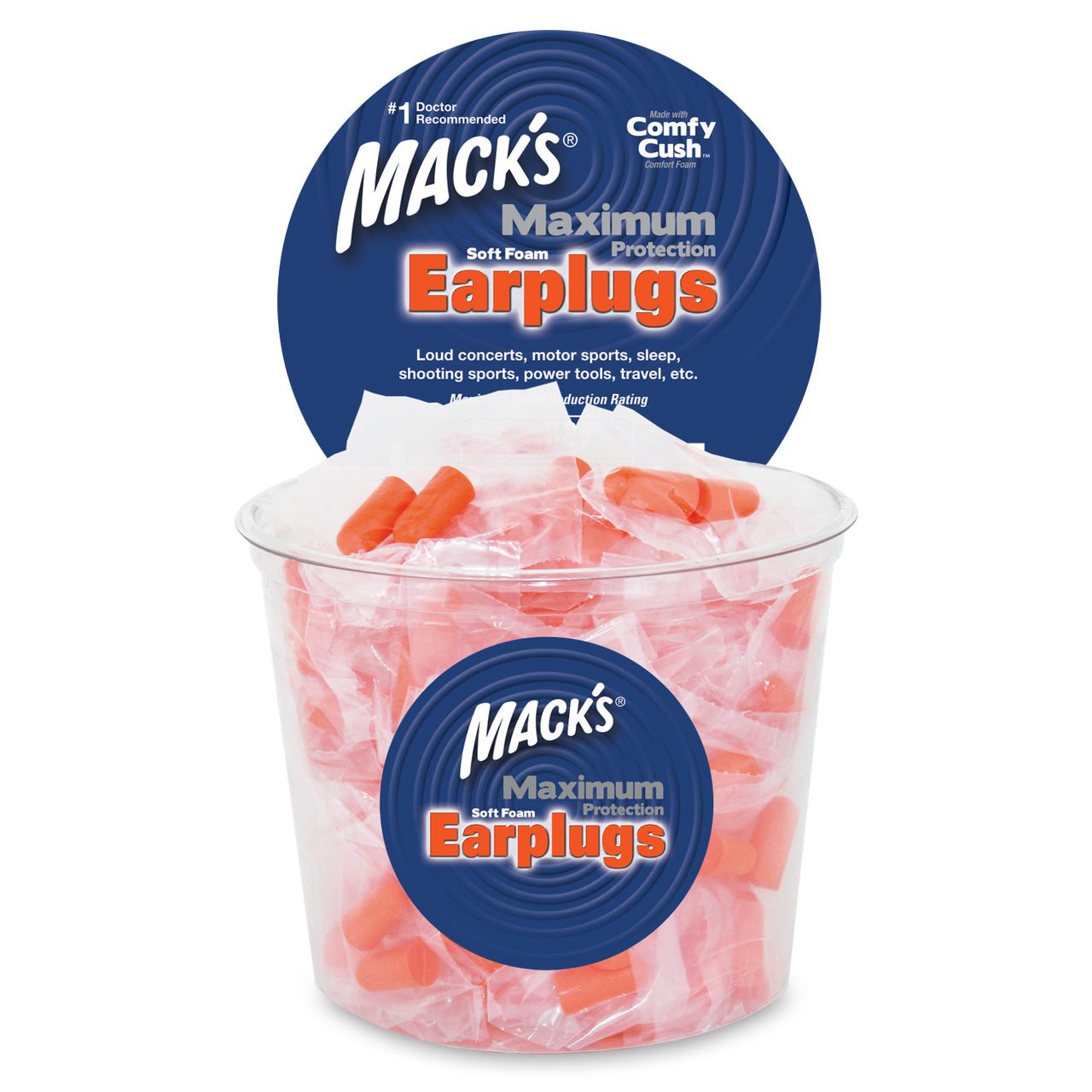 100 Pair of Macks Maximum Hearing Protection - 100 Pair Tub Soft Foam Earplugs