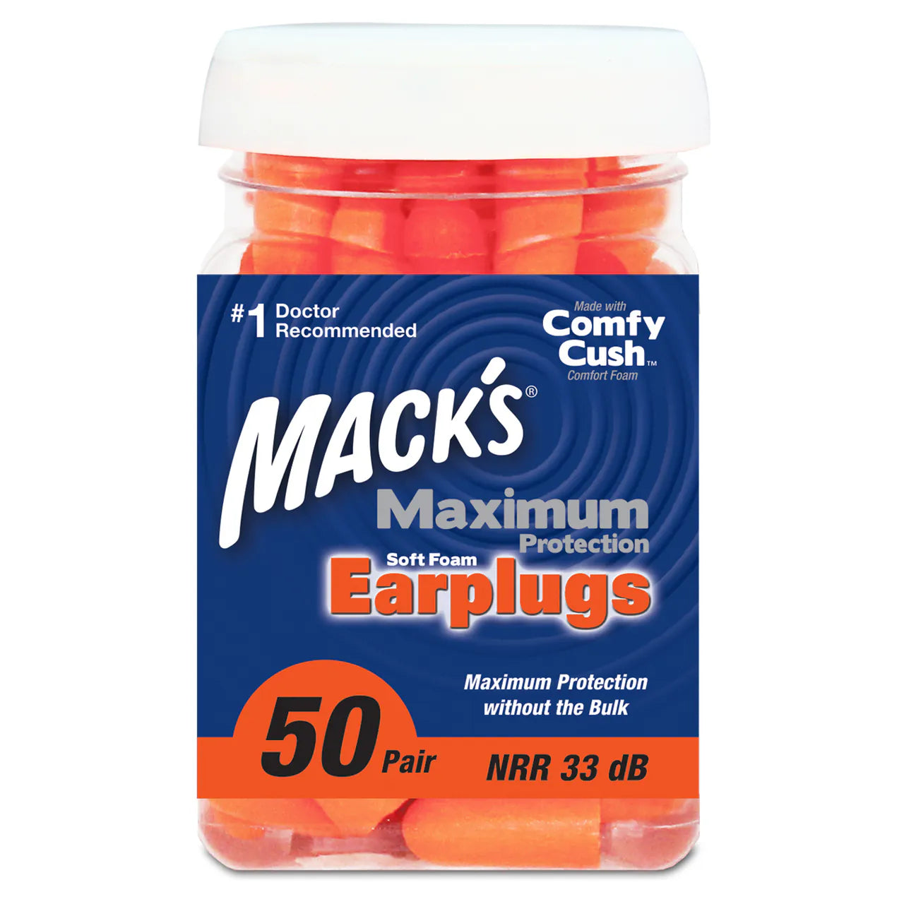 Macks Maximum Hearing Protection - 50 Pair - Soft Foam Earplugs