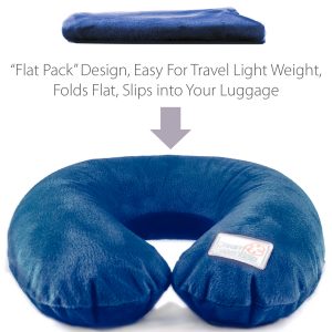 blue plush inflatable travel pillow