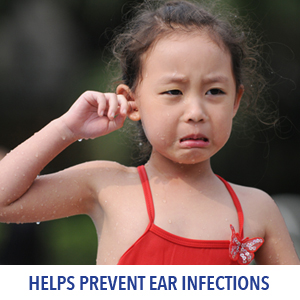 kid wearing earplugs to stop ear infection 