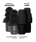 Plugfones Dynamics Hi-Fidelity Earplugs from Sleep and Sound displayed with accessories designed for noise reduction and high clarity sound