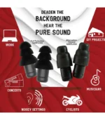 Plugfones Dynamics Hi-Fidelity Earplugs from Sleep and Sound shown with interchangeable ear tips for customizable noise reduction and audio clarity