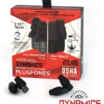 Plugfones Dynamics Hi-Fidelity Earplugs from Sleep and Sound shown in hand highlighting compact size and comfortable design for clear sound and protection