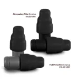 Plugfones Dynamics Hi-Fidelity Earplugs from Sleep and Sound shown with full accessory kit designed for premium sound clarity and hearing protection