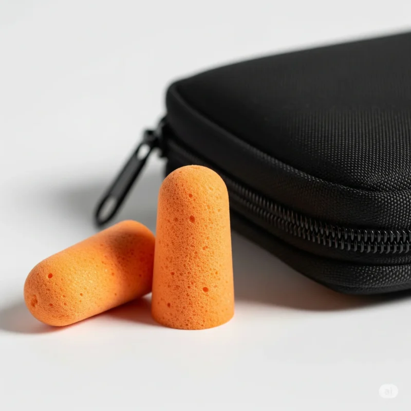 Soft foam earplugs with travel pouch.