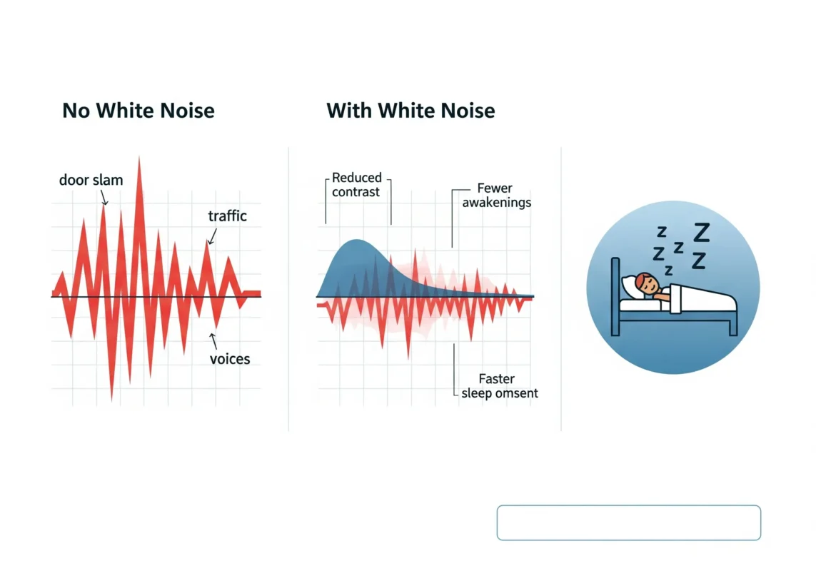 nfographic showing how white noise masks disruptive sounds.