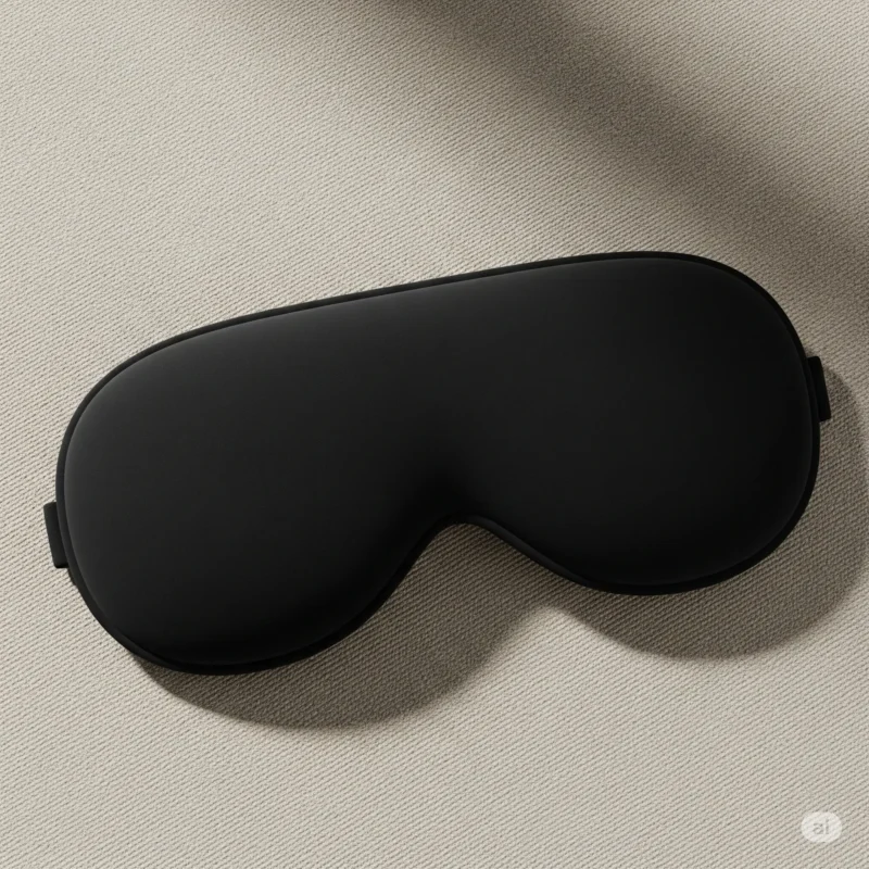 Smooth black sleep mask for blocking light.